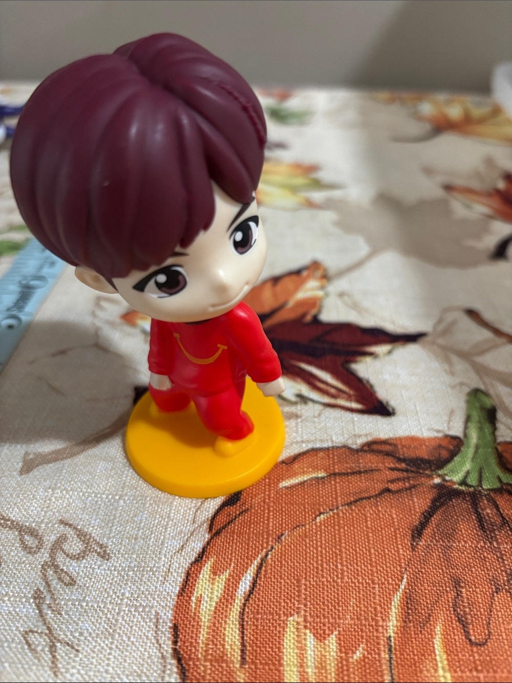 Cute Red Kids Figurine on Yellow Base - Toy Collectible